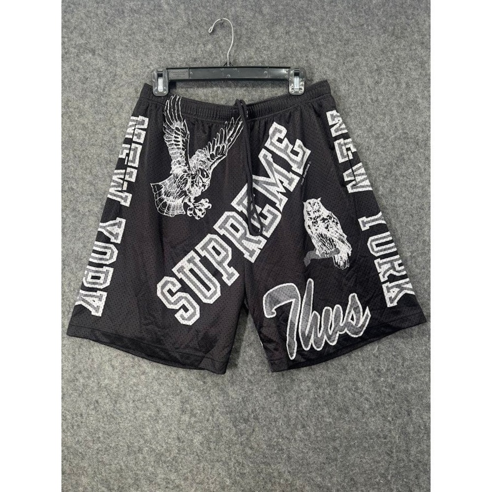 Supreme Thus Owls Mesh Basketball Shorts‎ Black Graphic Print Mens Size M NY